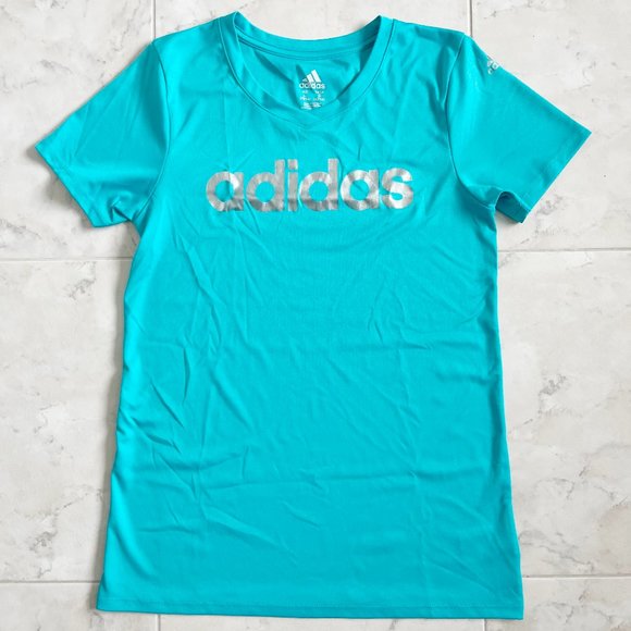 adidas Climalite Short Sleeve Athletic Blue Logo Tee Shirt Girls Large (12/14) - Picture 2 of 5
